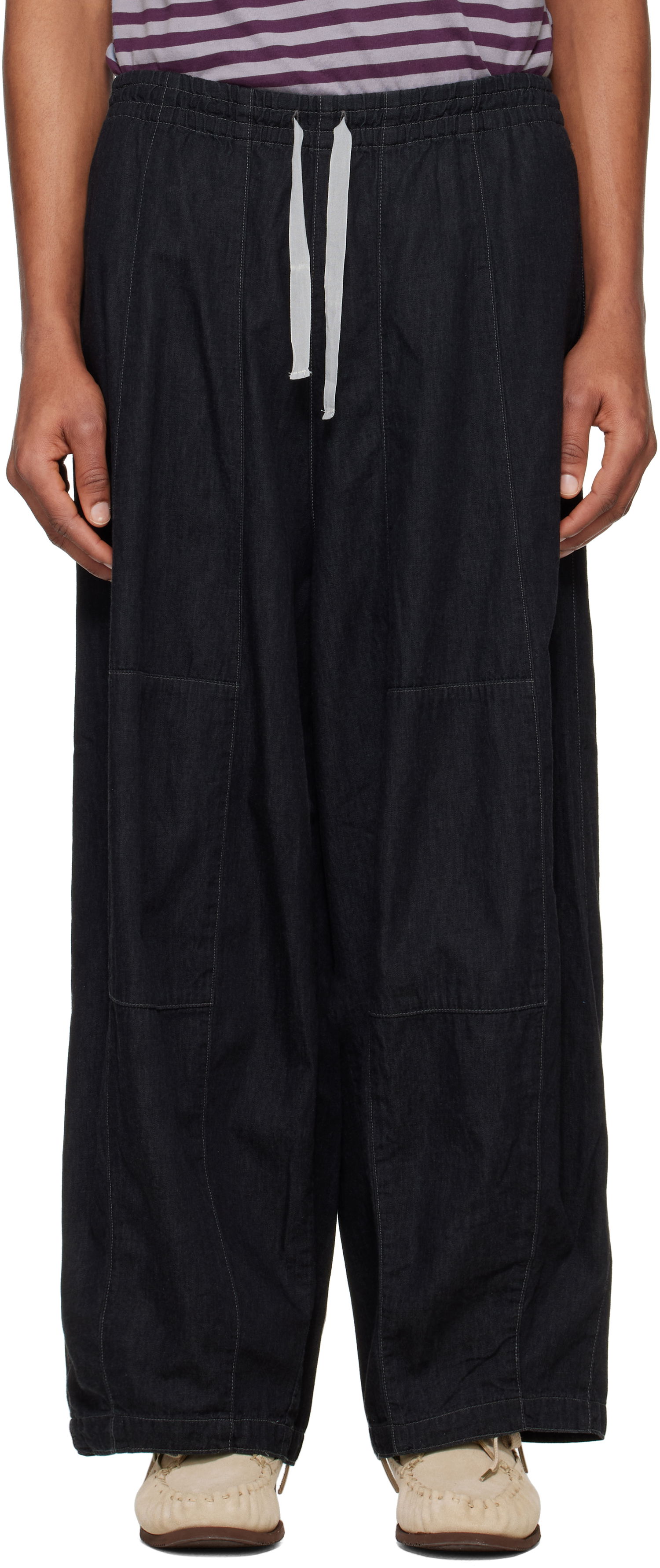 Bukser Needles NEEDLES H.D. Drawstring Wide-Leg Jeans Sort | QV156, 0