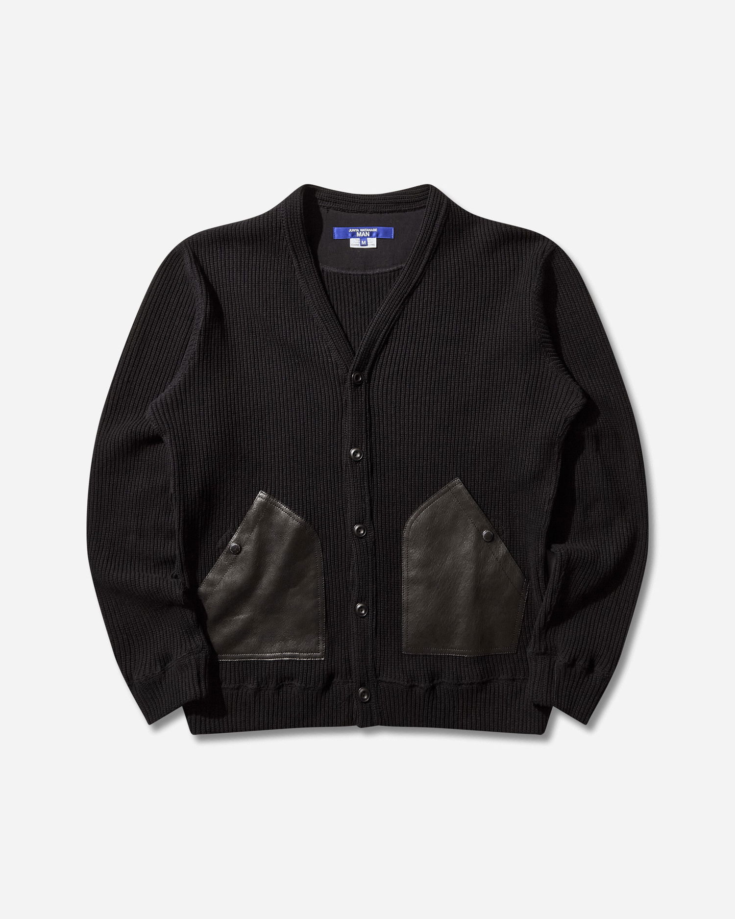 Sweater Junya Watanabe Junya Watanabe Ribbed Knit Wool Cardigan with Leather Pockets Sort | WP-T011-W25 1, 1