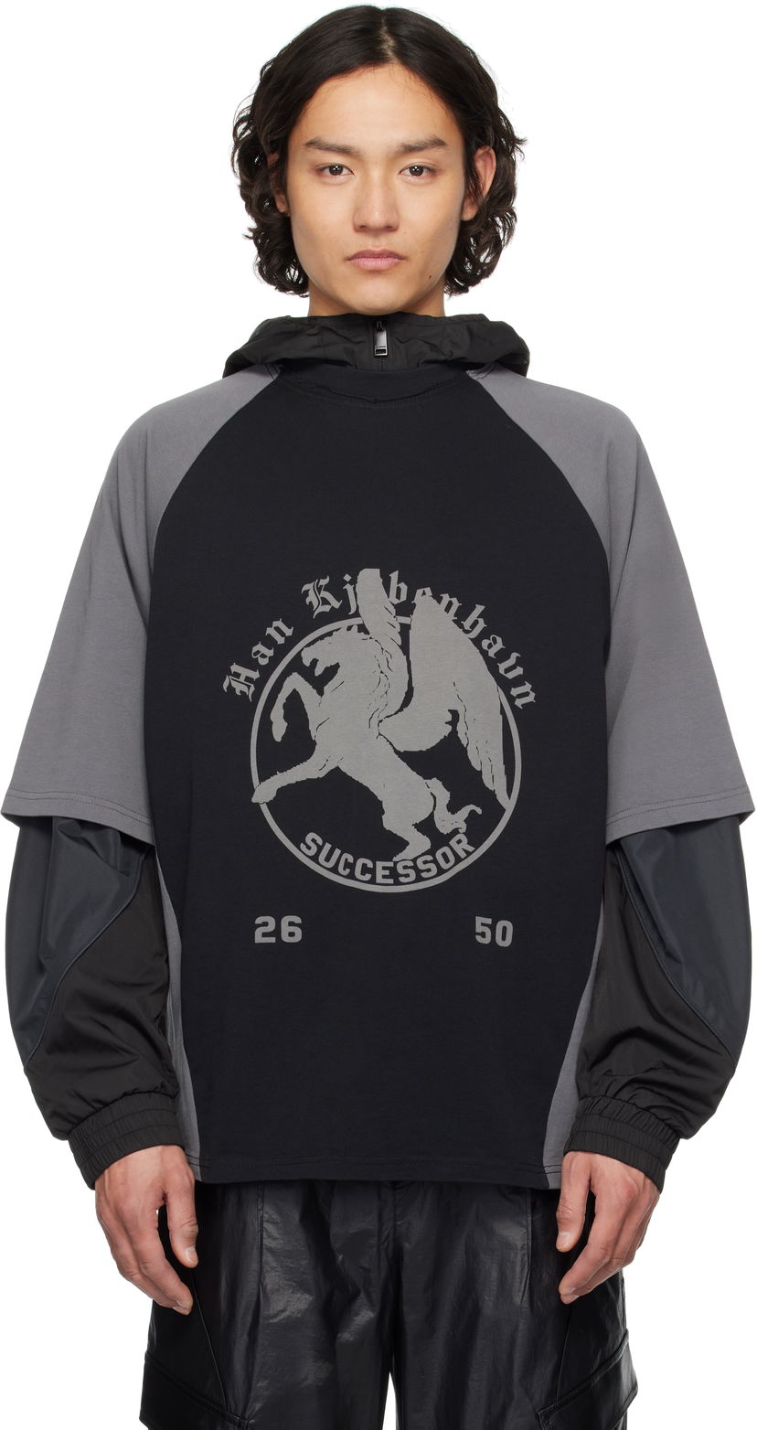 Sweatshirt Han Kjøbenhavn Han Kjobenhavn 'Successor' Print Panelled Short Sleeve T-Shirt Sort | M-134366
