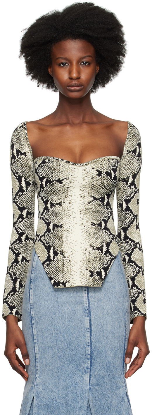 Tanktop Khaite Maddy Snakeskin Print Long Sleeve Top Sort | 9184417
