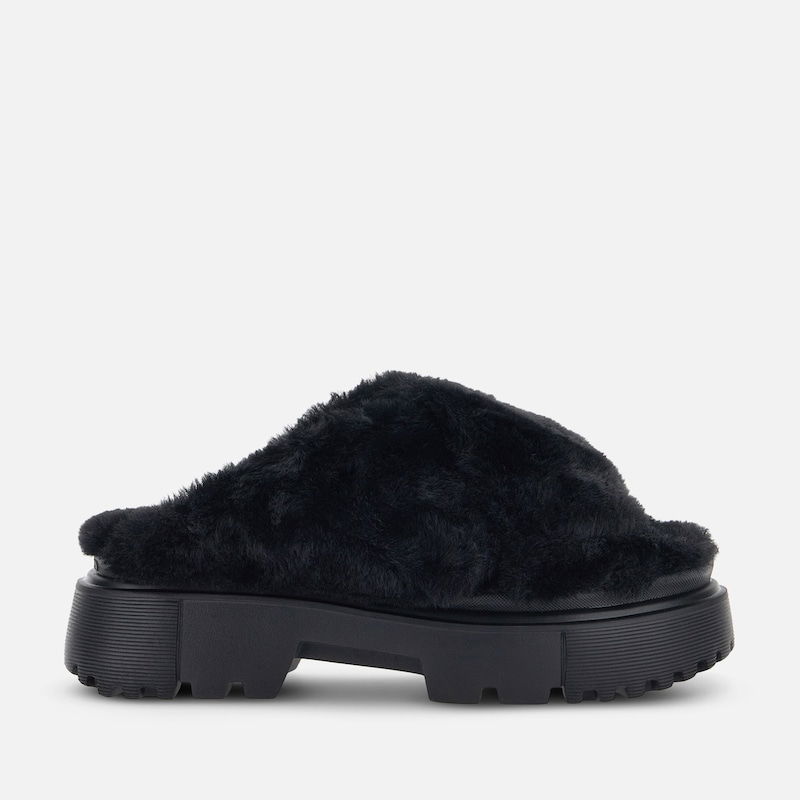 Sneakers og sko Hogan Hogan H644 Chunky Faux Fur Mule Sort | HXW6440FC303H6B999