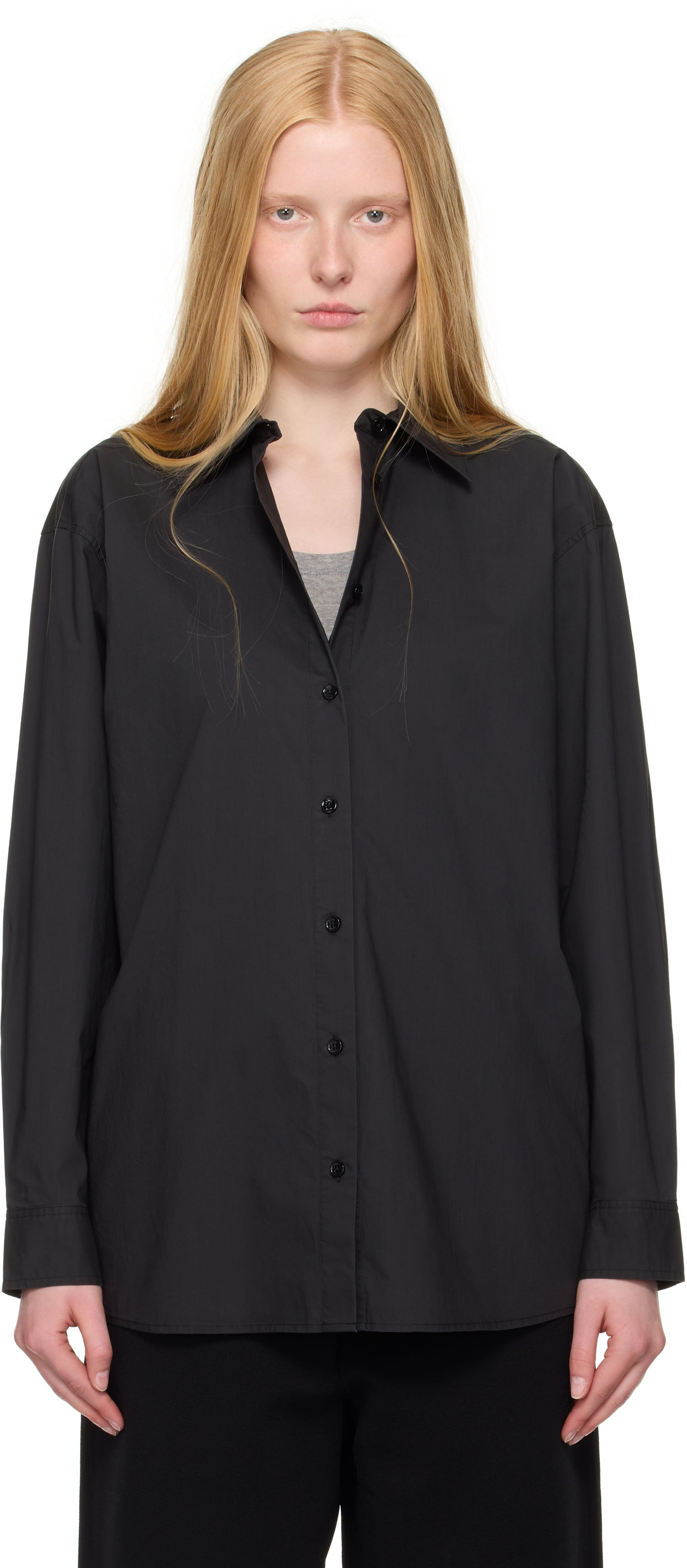 Skjorte TOTEME TOTEME Classic Tumbled Button-Down Shirt Sort | 252-WRT0480-FB0415, 0