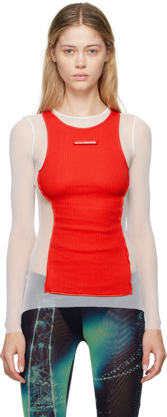 Tanktop Jean Paul Gaultier Jean Paul Gaultier 'The Petit Grand' Layered Long Sleeve T-Shirt Rød | 24/30-F-TO193B-T001-0130