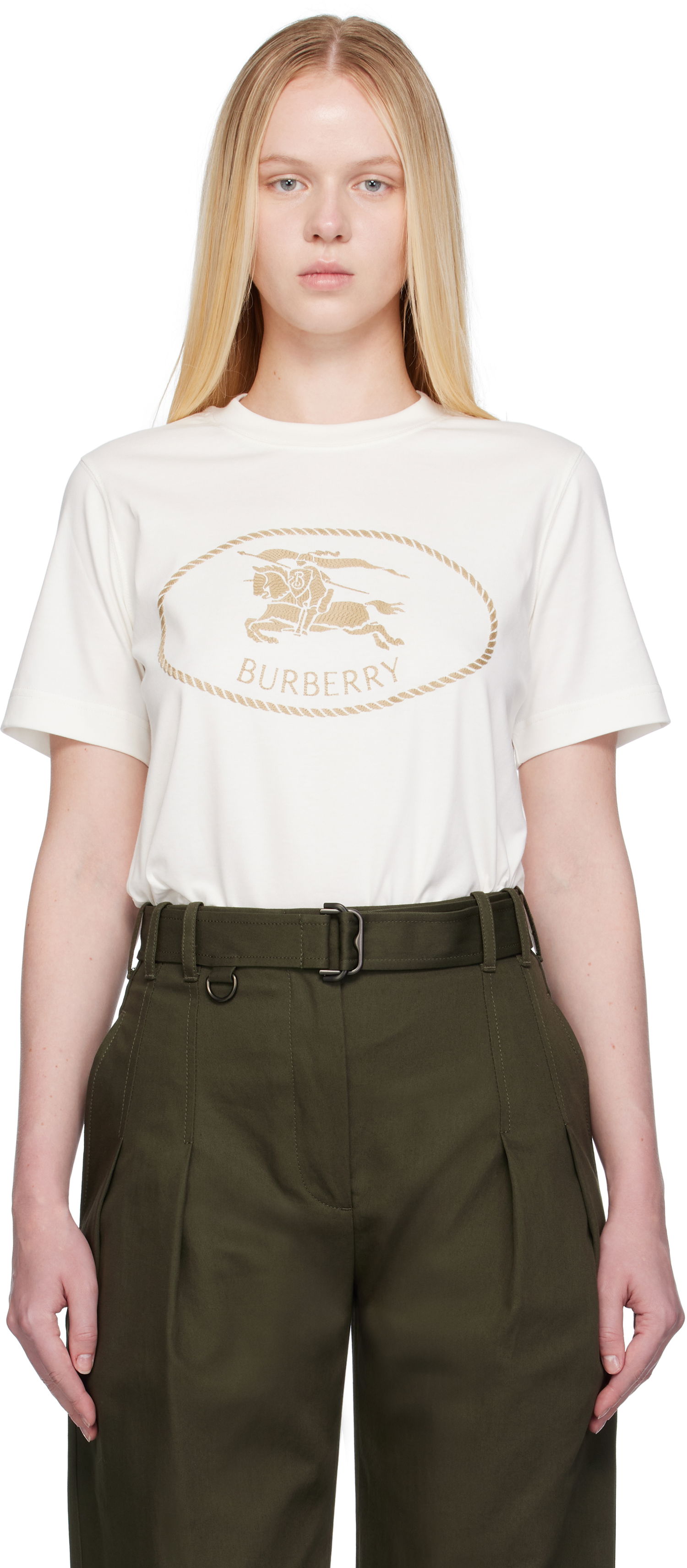 T-shirt Burberry Burberry Knight Stamp Cotton T-Shirt Hvid | 8109817, 0
