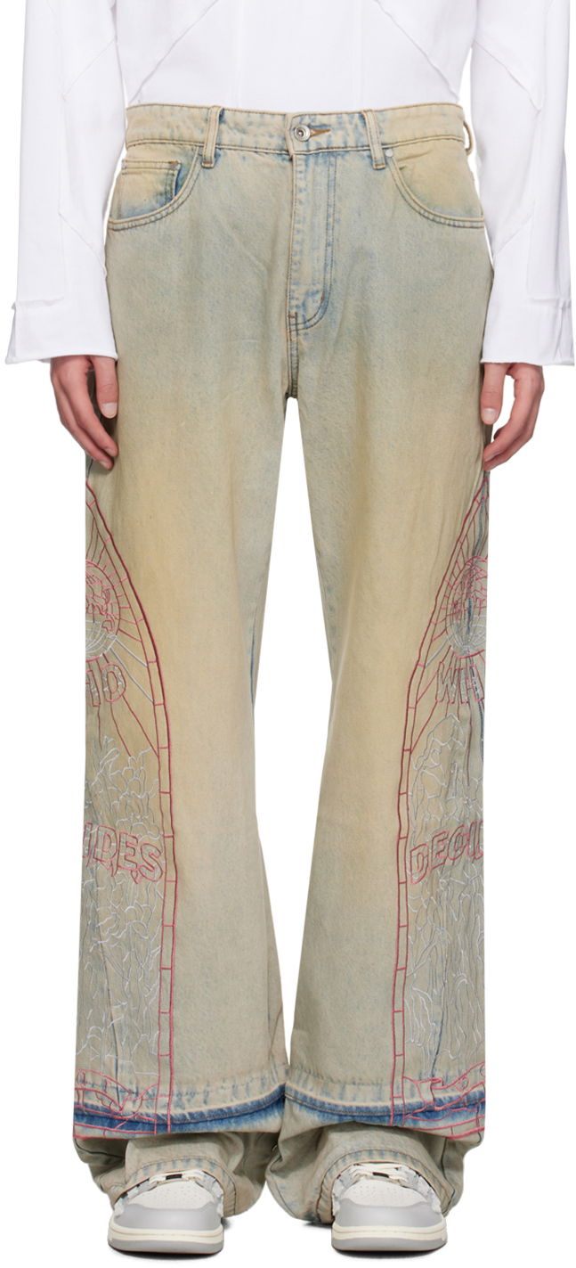 Jeans Who Decides War Faded Embroidered Loose Fit Jeans Flerfarvet | 1120700009SS24