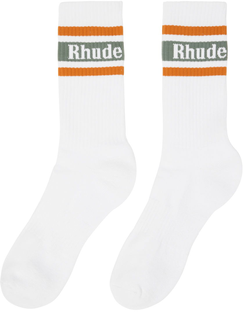 Sokker Rhude Rhude Stripe Logo Socks Hvid | RHPS24SO12830562, 1
