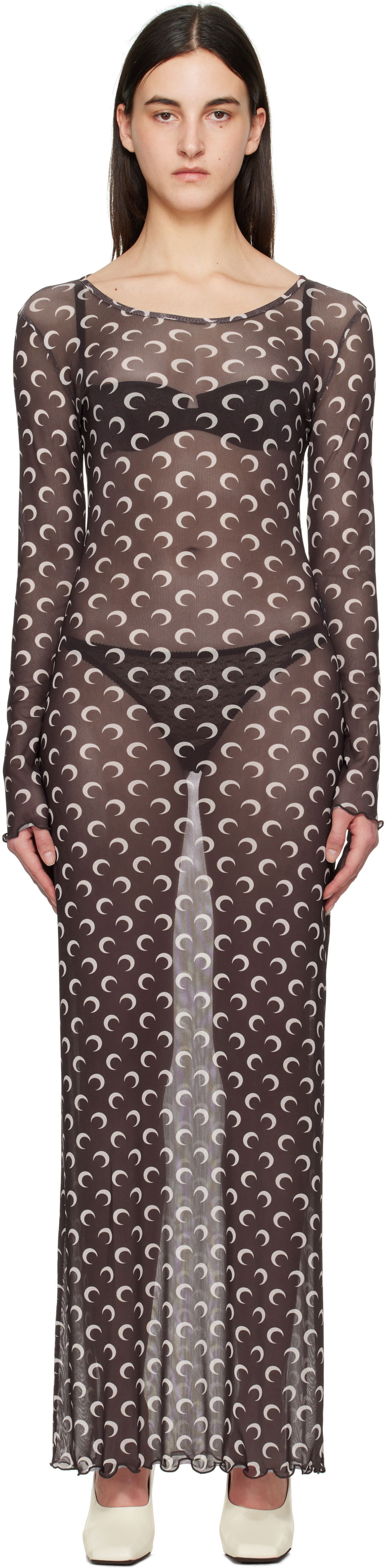 Kjole Marine Serre Marine Serre Moon Printed Mesh Maxi Dress Brun | WDR297B CJER0054, 0