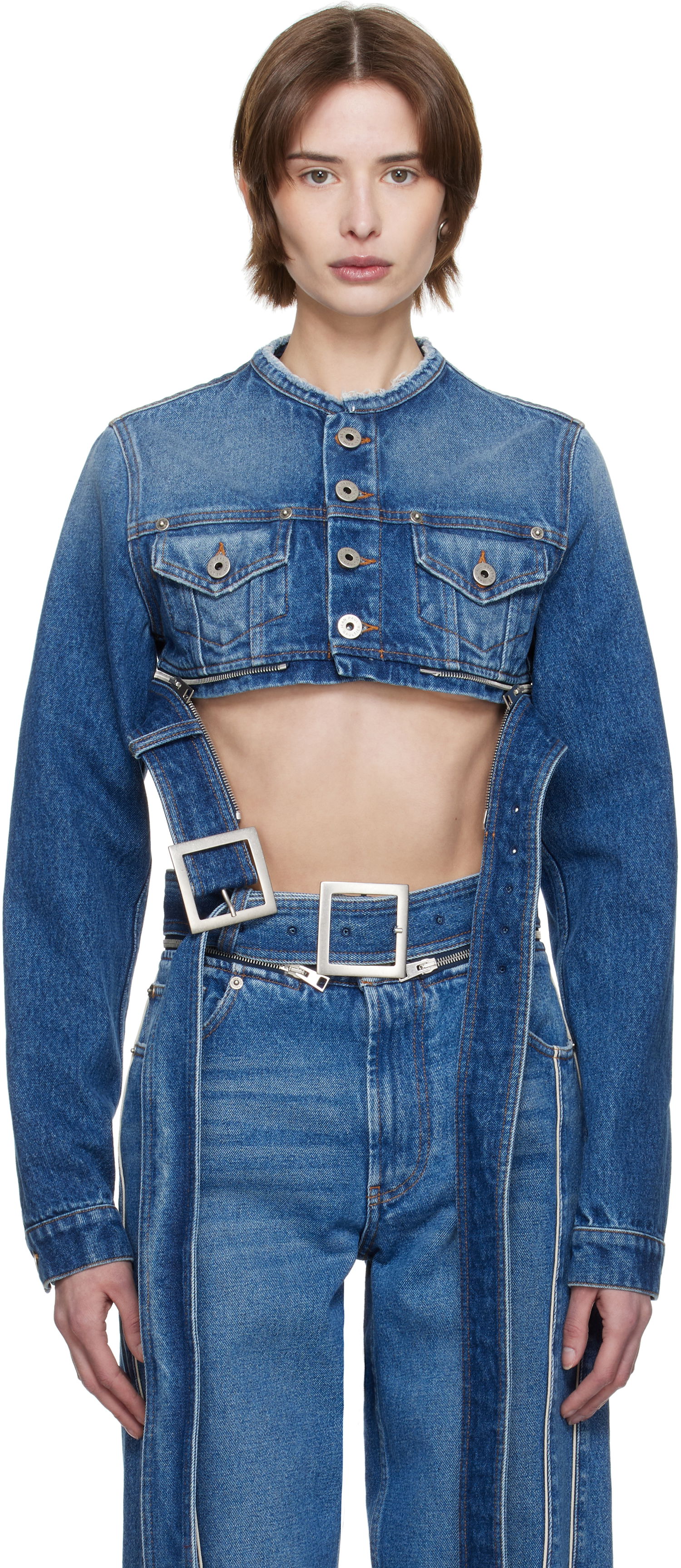 Vest Jean Paul Gaultier Jean Paul Gaultier 'The Belted' Cropped Denim Jacket Blå | 25/33-F-VE088-D013-57, 0