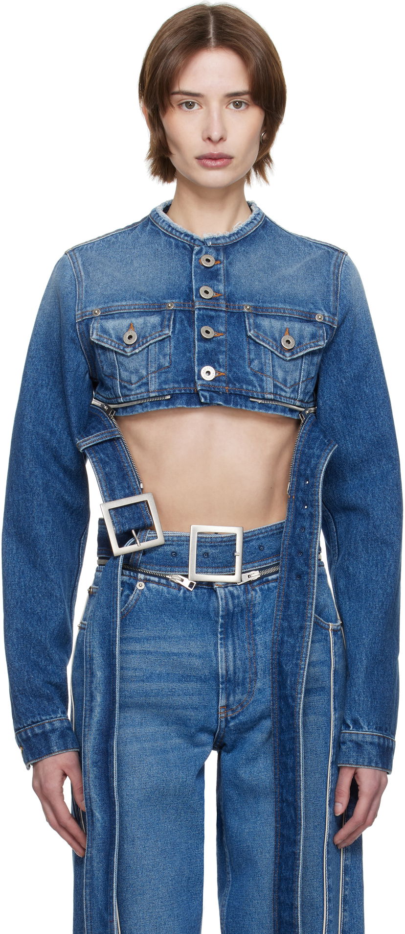 Vest Jean Paul Gaultier Jean Paul Gaultier 'The Belted' Cropped Denim Jacket Blå | 25/33-F-VE088-D013-57