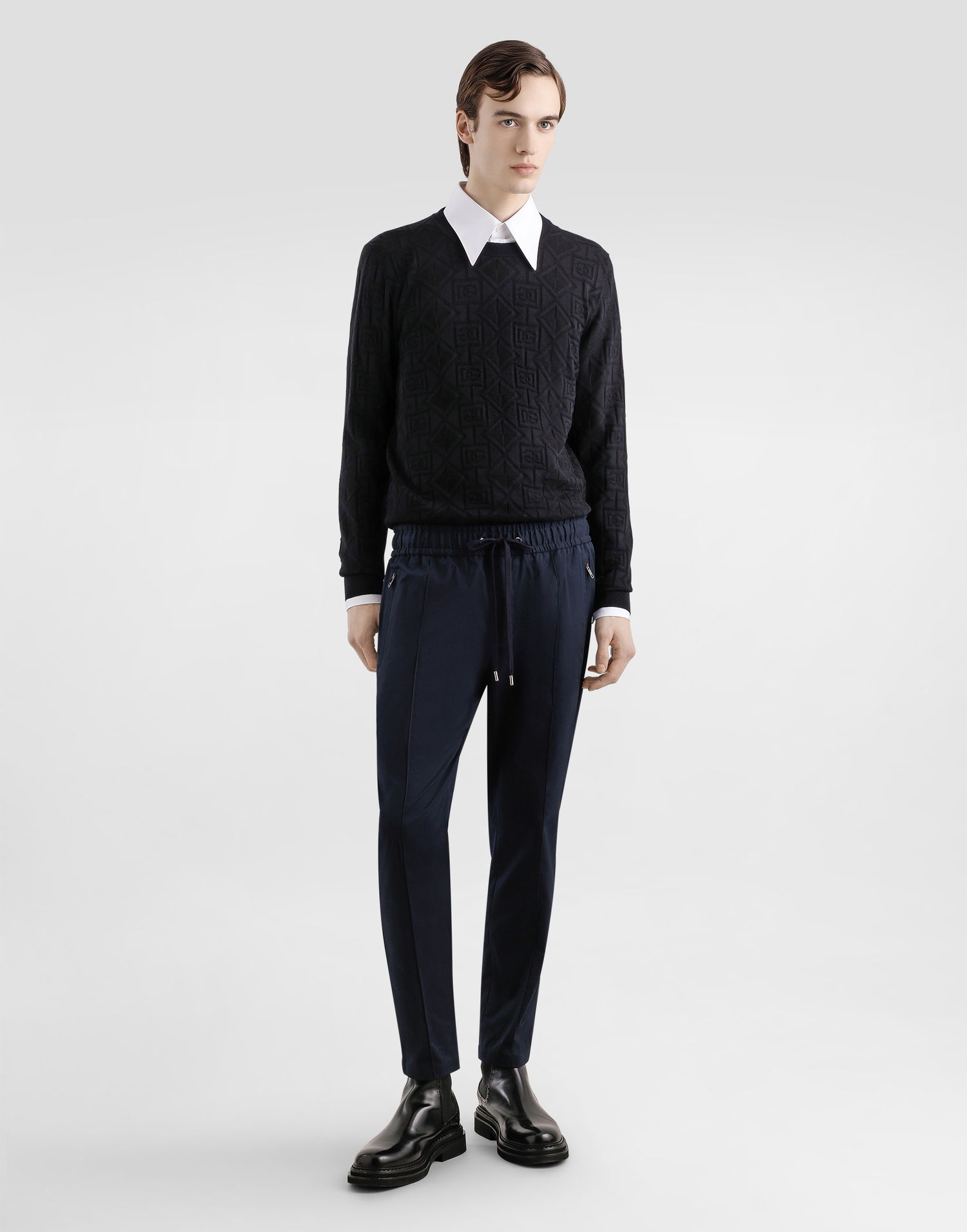 Bukser Dolce & Gabbana Dolce & Gabbana Stretch Cotton Gabardine Jogging Trousers Mørkeblå | GYACEZFUFNVB0665, 1