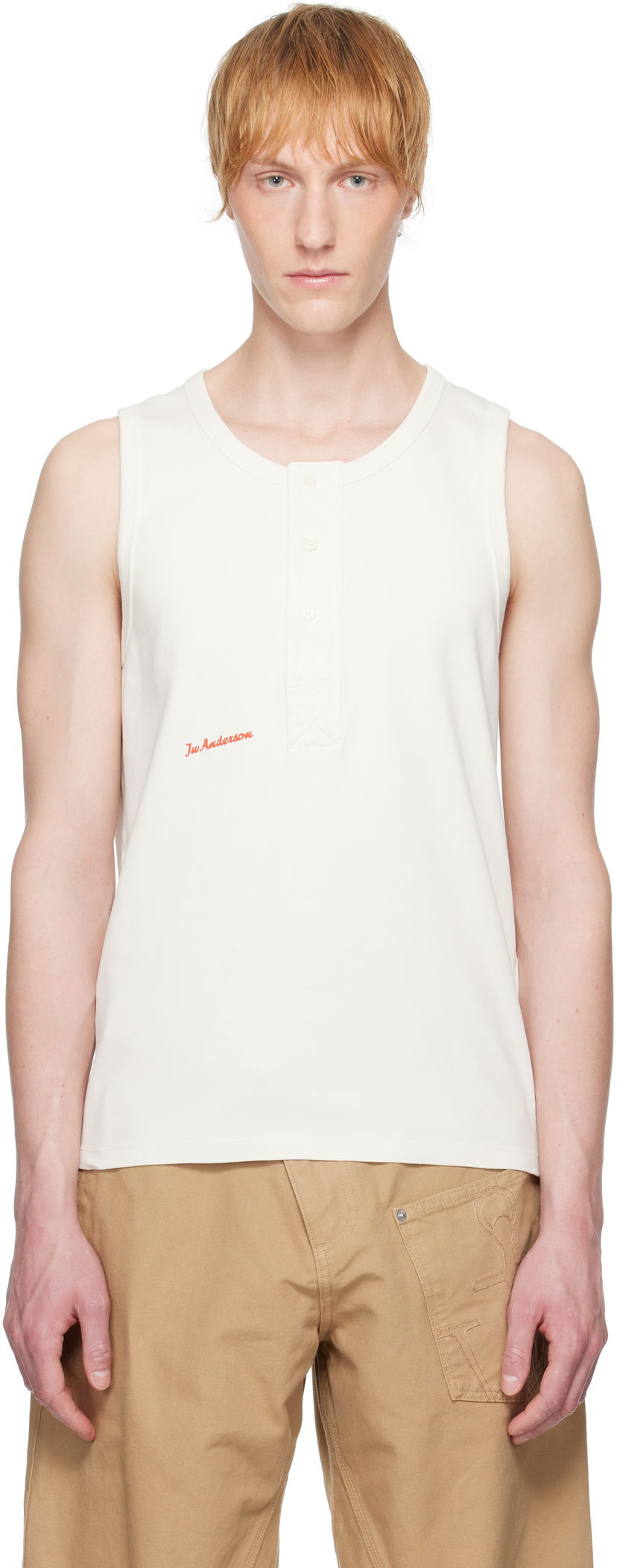 Tanktop JW Anderson JW Anderson Henley Woven Tank Top Hvid | JO0267-PG1810