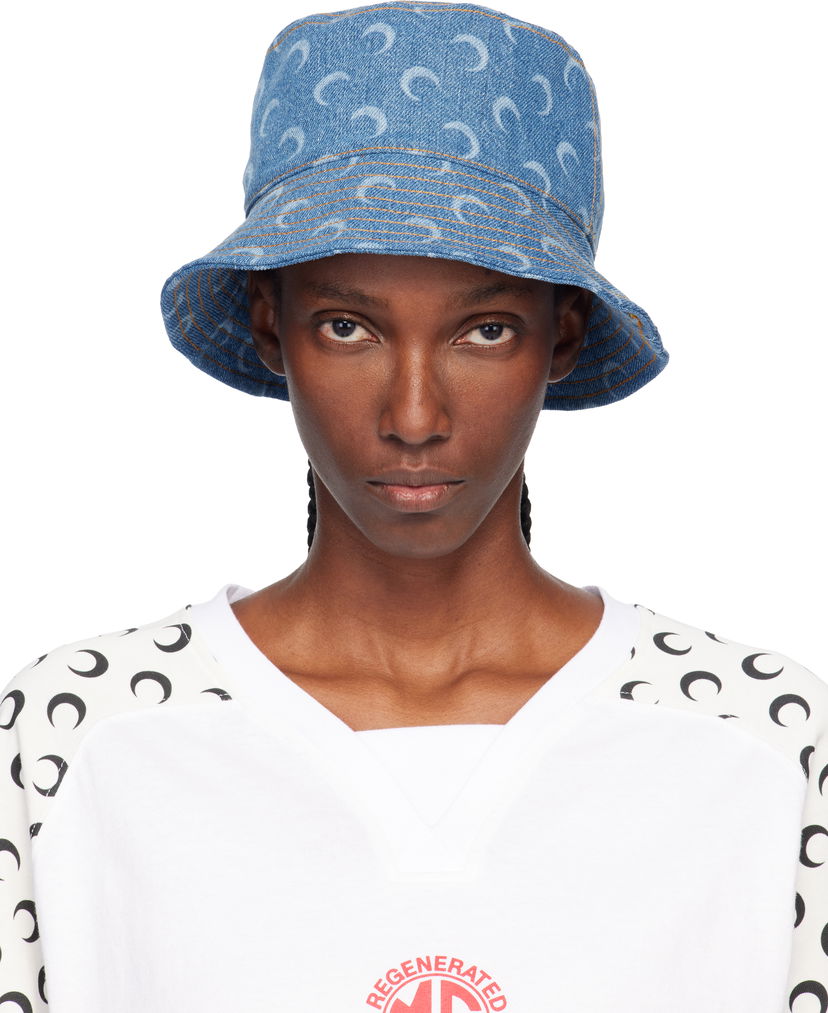 Hat Marine Serre Marine Serre Moon Laser Denim Bucket Hat Blå | UHG030ACDEN0002