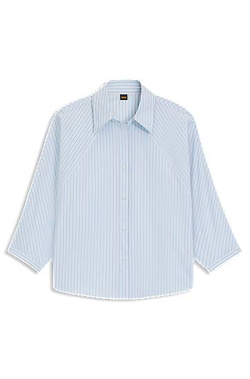 Skjorte BOSS Relaxed-Fit Striped Cotton Poplin Blouse Blå | 50543553
