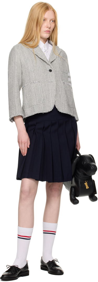 Jakke Thom Browne Thom Browne Tweed Fray 4-Bar Cropped Sack Blazer Grå | FBC788T-F0512, 3
