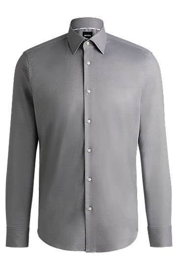 Skjorte BOSS Easy-Iron Structured Stretch Cotton Shirt, Regular Fit Grå | 50489830, 0