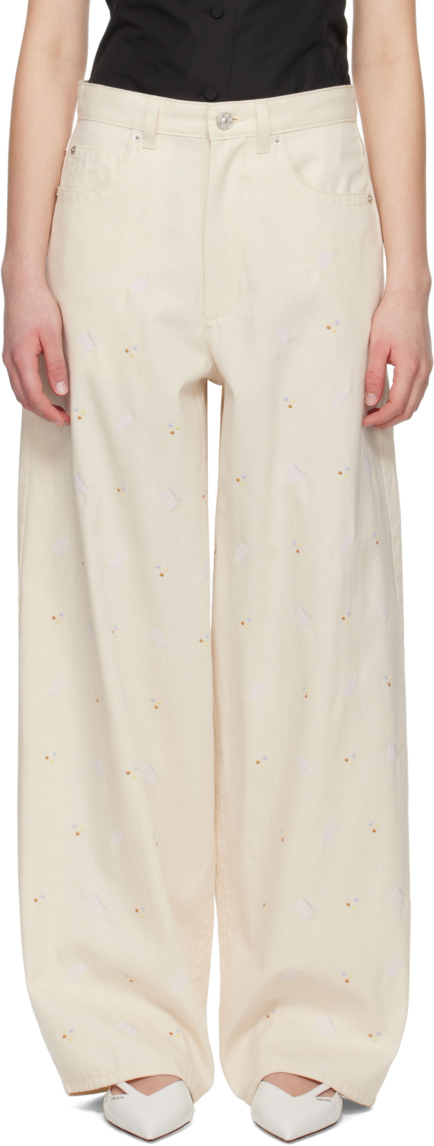 Jeans Marni Marni Embroidered Denim Jeans Beige | PAJD0586S0 USCX58, 0