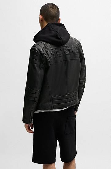 Jakke BOSS Leather Racing Jacket with 3D Detailing Sort | 50530780, 1