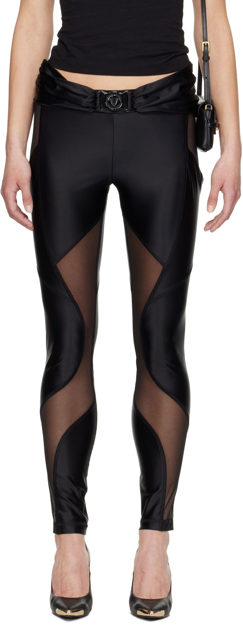 Leggings Versace Versace Jeans Couture V-Emblem Sheer Panel Leggings Sort | E78HAC103_EJ0223