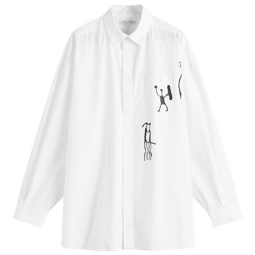 Skjorte WOOD WOOD Oversized Print Shirt White Large Hvid | 30250229-0001