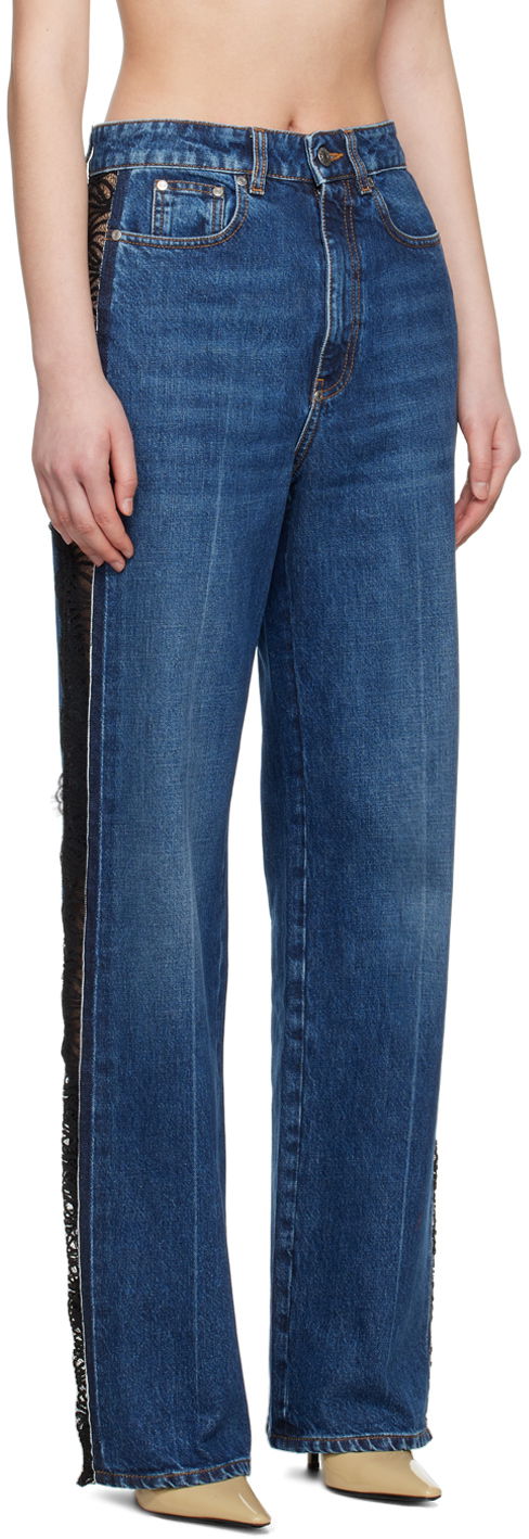 Jeans Stella McCartney Stella McCartney Lace High-Rise Straight Leg Jeans Blå | 6D03053SPH85, 1