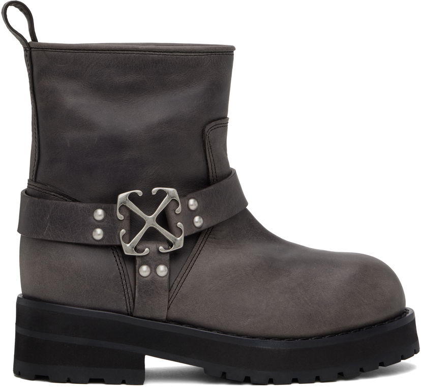 Tøj Off-White Off-White Off Track Leather Boots Grå | OWID057F24LEA0010772
