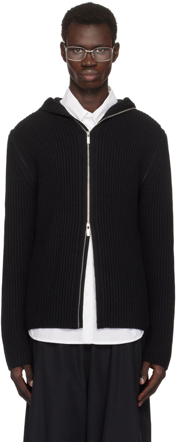 Sweater Helmut Lang Helmut Lang Rib Knit Zip Hoodie Sort | O07HM799
