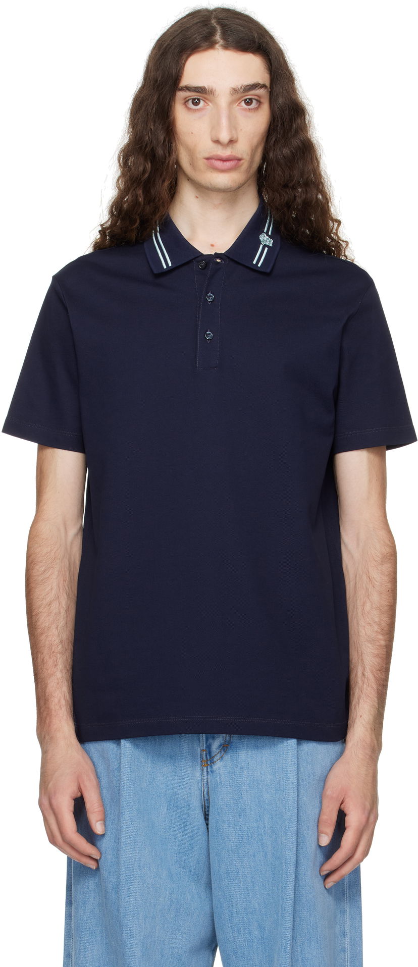 Polo skjorte Versace Versace Embroidered Medusa Polo Mørkeblå | 1013906_1A13463