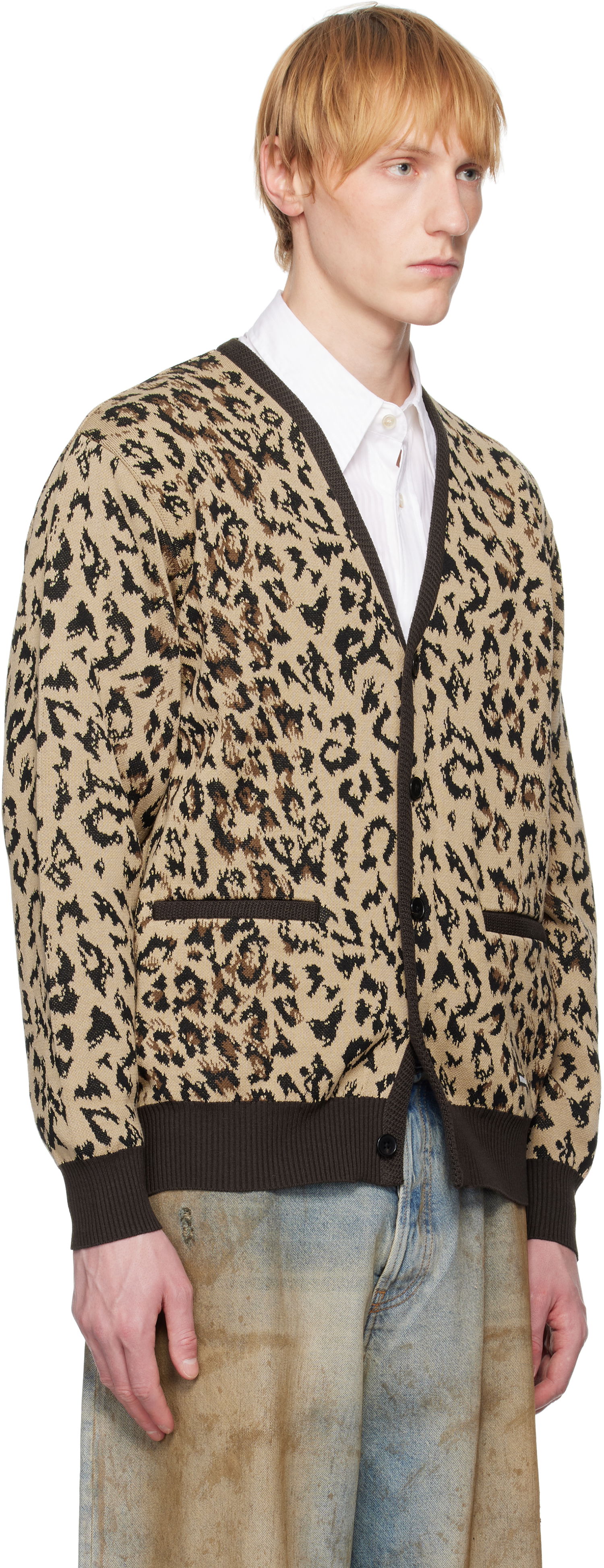 Sweater WACKO MARIA WACKO MARIA Leopard Jacquard Knit Cardigan Beige | 25SS-WMK-KN14, 1
