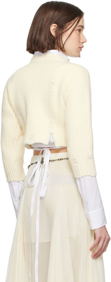 Sweater Ann Demeulemeester Cropped Distressed-Hem Sweater Hvid | 2402-W-KN30-KN048-003, 2