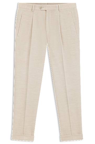 Bukser BOSS Relaxed-fit pleated trousers in cotton-alpaca corduroy Beige | 50549641