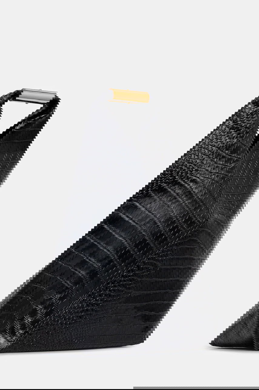 Håndtaske Maison Margiela Crocodile Embossed V-Shape Top Handle Bag Sort | SB6WD0043.P8650.T8013, 1