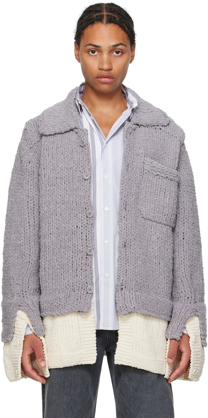 Sweater JW Anderson Gray Drop Shoulder Cardigan Grå | KW1195-YN0351