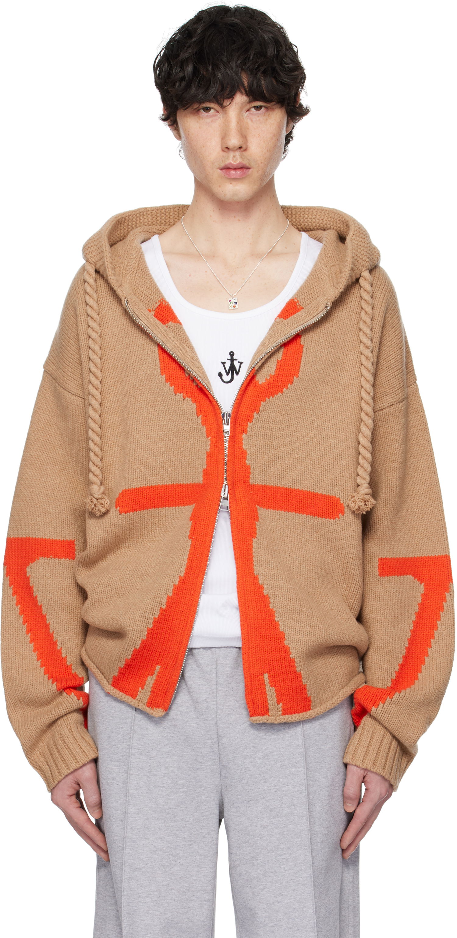 Sweater JW Anderson JW Anderson Anchor Logo Knit Zip Hoodie Brun | KW1345-YN0170, 0
