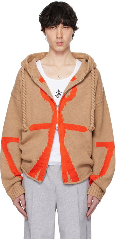 Sweater JW Anderson JW Anderson Anchor Logo Knit Zip Hoodie Brun | KW1345-YN0170, 0