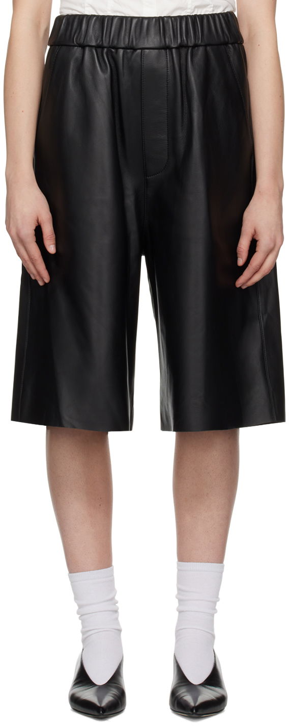 Shorts AMI Paris Bermuda Leather Shorts Sort | USO324.LH0029, 0