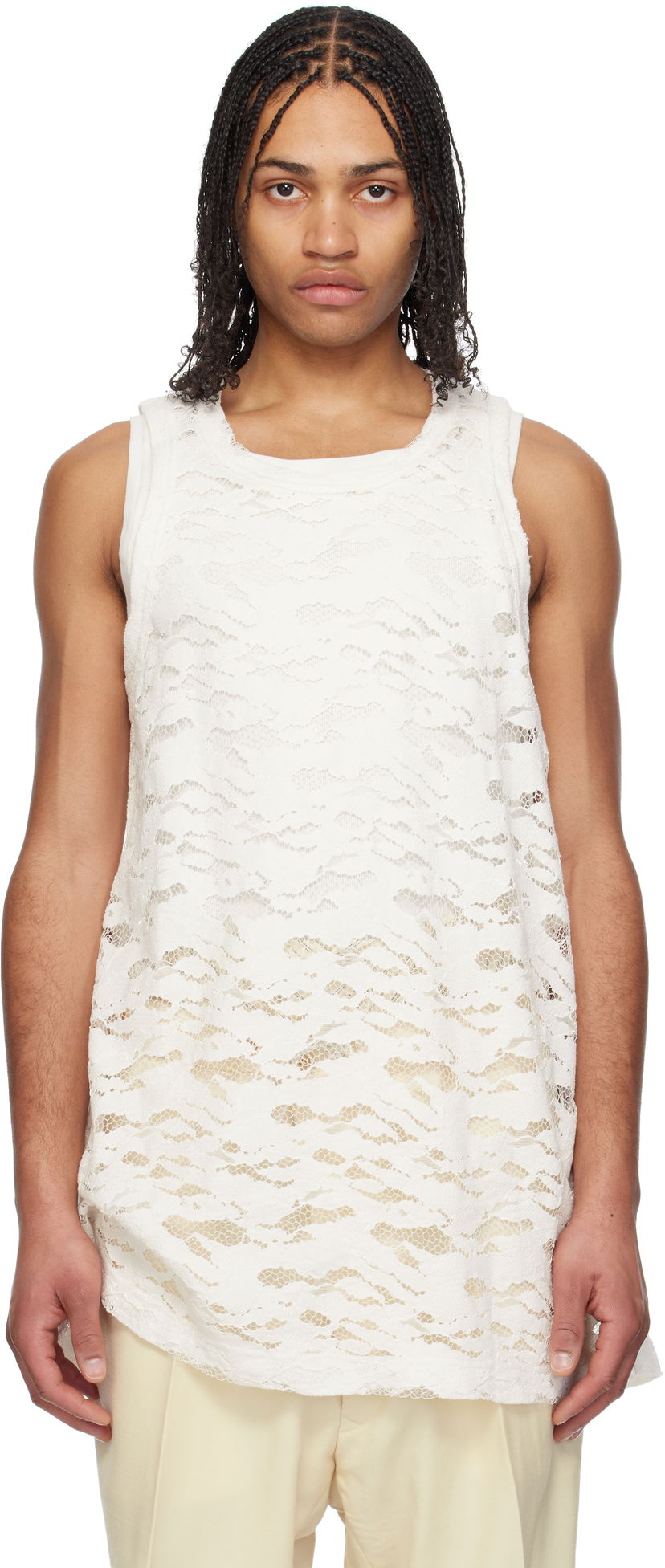 Tanktop Comme des Garçons Homme Plus Raschel Lace Tank Top Hvid | PO-T039-051
