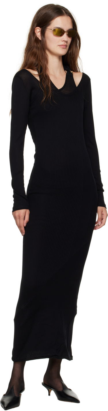 Kjole Jean Paul Gaultier Jean Paul Gaultier Ribbed Twisted Double Layer Piercing Midi Dress Sort | 25/03-W-DR014-J000-00, 3