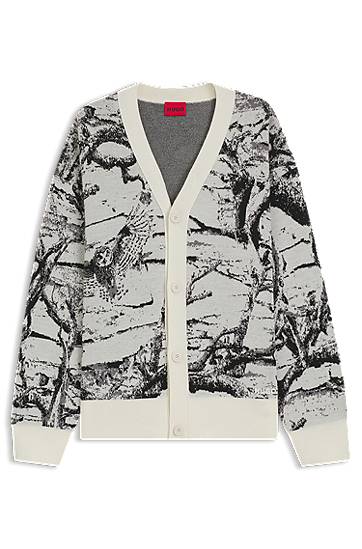 Sweater BOSS Oversized-fit Cardigan with Birch Tree and Owl Jacquard Pattern Flerfarvet | 50546872, 0