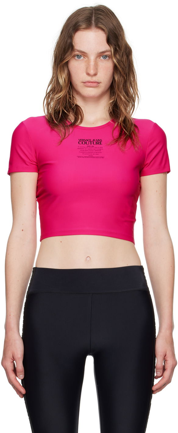 T-shirt Versace Jeans Couture Pink Printed Logo T-Shirt Lyserød | E77HAH602_EJ0148