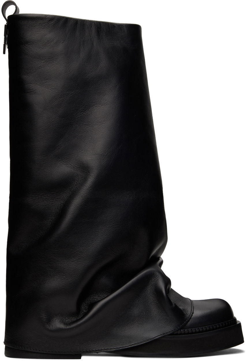 Tøj The Attico Attico Robin Slouch Leather Combat Boots Sort | 241WS798 L019, 0