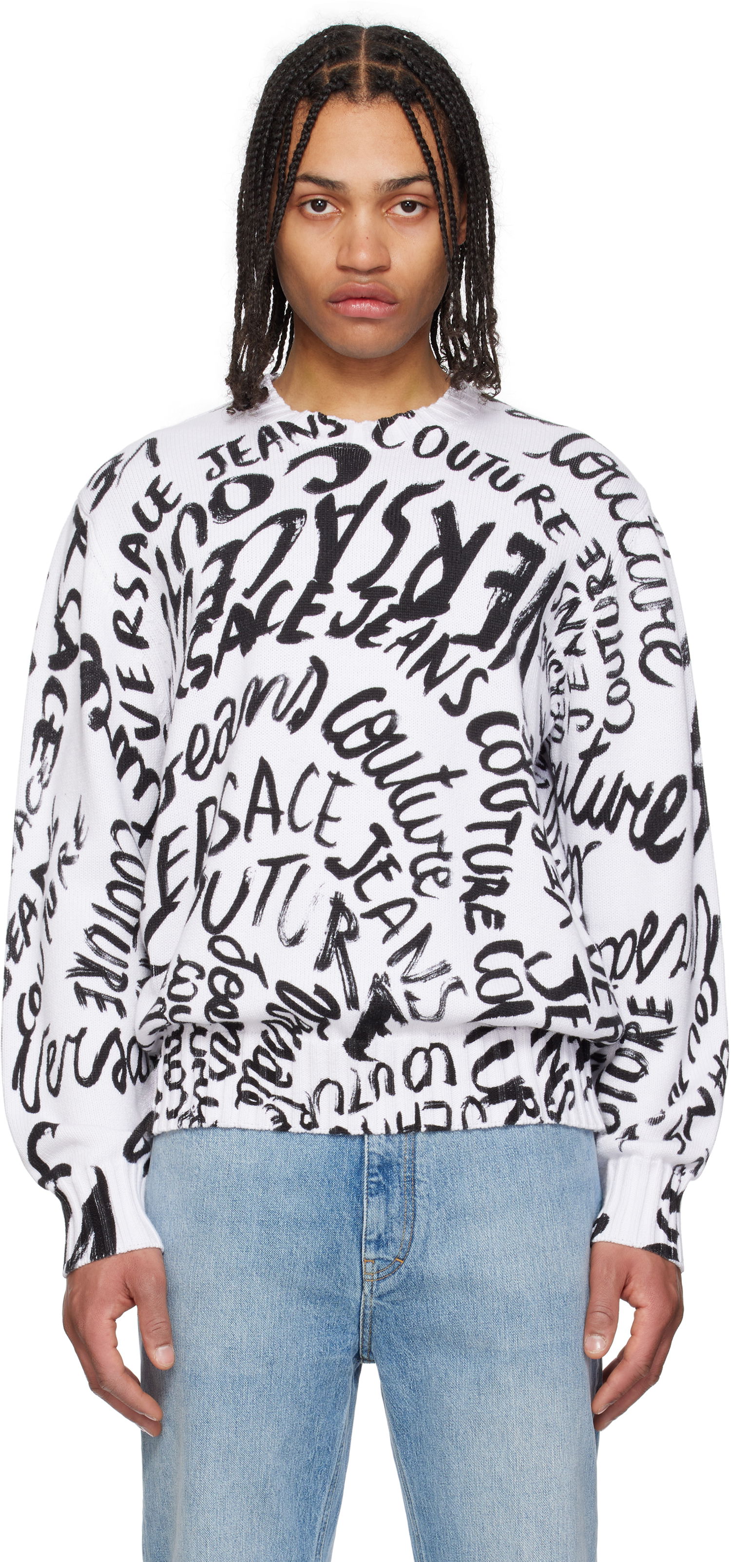 Sweater Versace Logo Pattern Sweater Hvid | E78GAFM03_ECMF05, 0