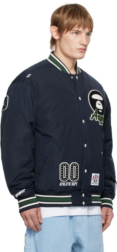 Bomberjakke AAPE by A Bathing Ape AAPE By A Bathing Ape Moonface Logo Varsity Jacket Mørkeblå | AAPJKM7676XXNNYD, 1