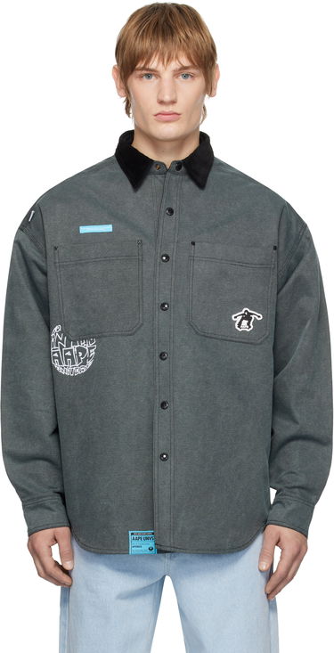 Skjorte AAPE by A Bathing Ape AAPE by A Bathing Ape Reversible Logo Button Down Shirt Grå | AAPSTM8502XXNBKL, 0