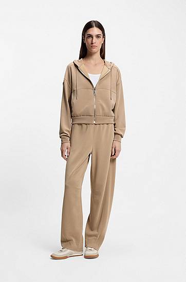Sweatshirt BOSS Oversized-fit zip-up hoodie with logo embroidery Beige | 50547813, 1