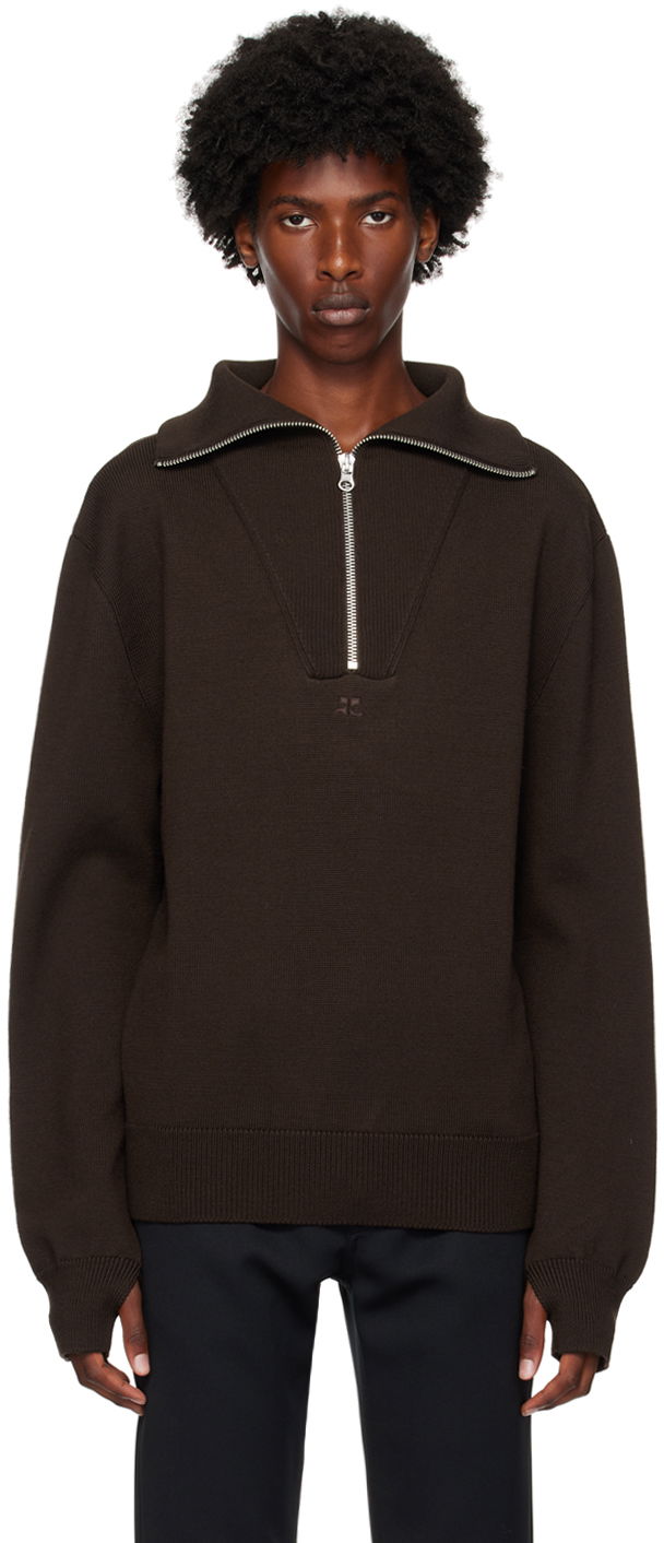 Sweater Courrèges Wool Quarter-Zip Sweater Brun | 324MPU171FI0036