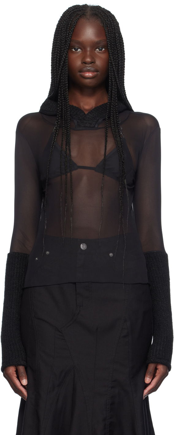 Sweater Miaou Miaou Mari Sheer Mesh Hoodie Sort | 8105PM2BLK