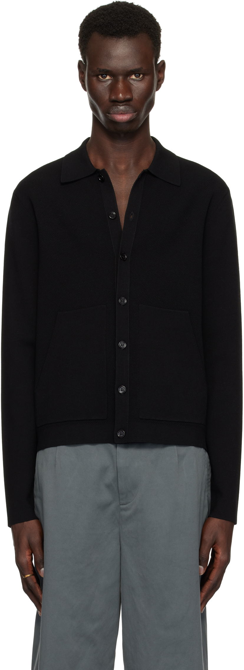 Sweater Dries Van Noten Dries Van Noten Spread Collar Knit Cardigan Sort | 251-021228-1701