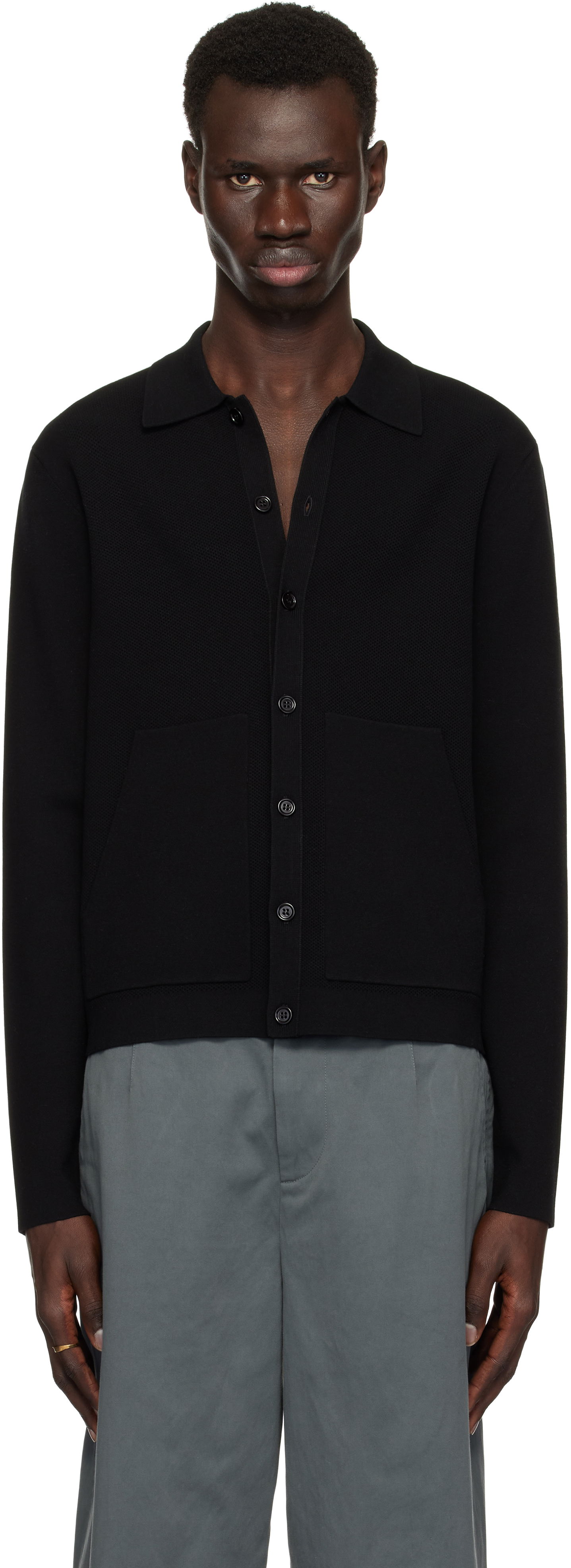 Sweater Dries Van Noten Dries Van Noten Spread Collar Knit Cardigan Sort | 251-021228-1701, 0