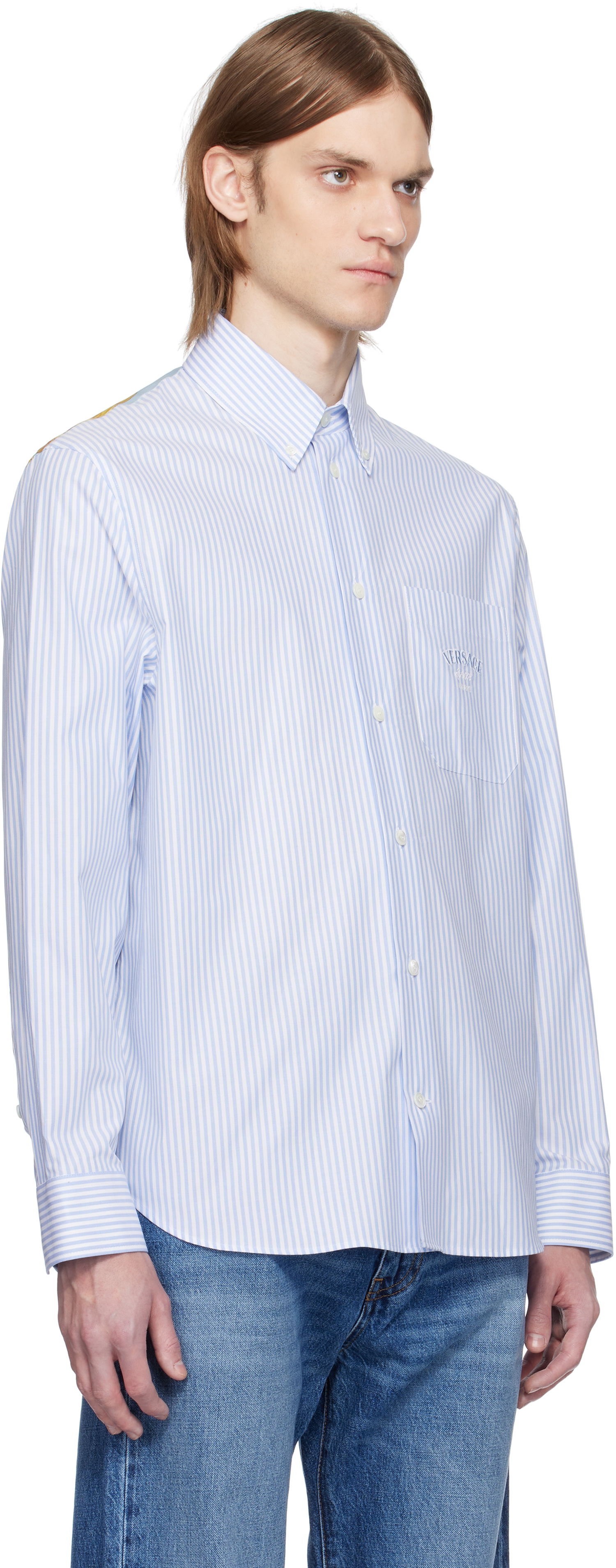 Skjorte Versace Versace Striped Poplin Shirt Blå | 1016210_1A13450, 1