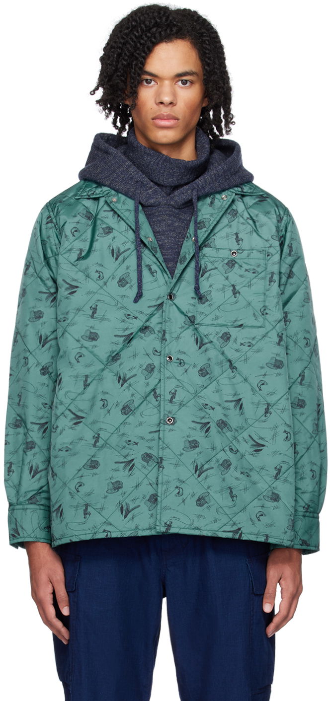Jakke BEAMS BEAMS PLUS Quilted Fishing Print Jacket Grøn | 38180380139